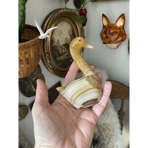 Vintage Carved Onyx Swan Stone Bird Figure